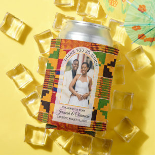 Kente WEDDING THANK YOU GUESTS African Ghanaian Can Cooler