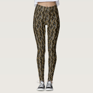 Kente Womens Fashion Black & Gold Leggings