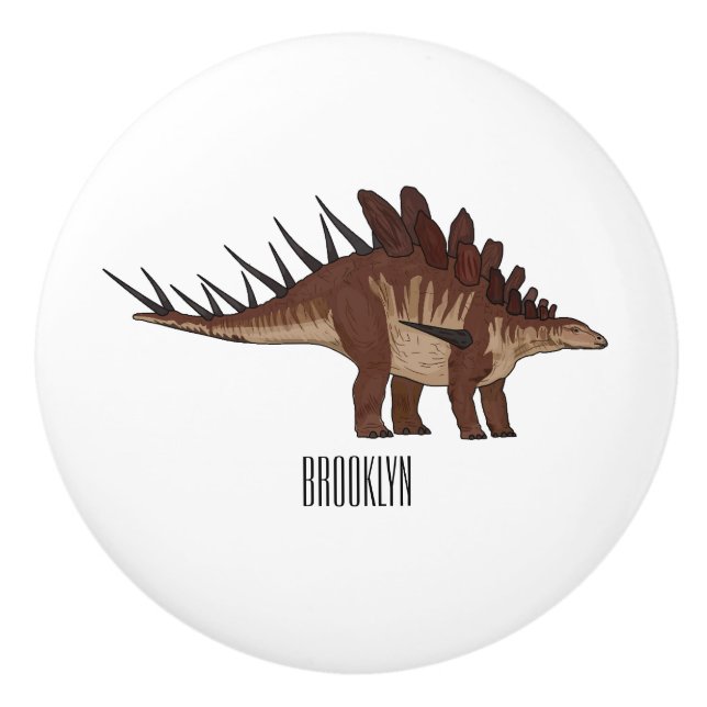 Kentrosaurus cartoon illustration  ceramic knob (Front)