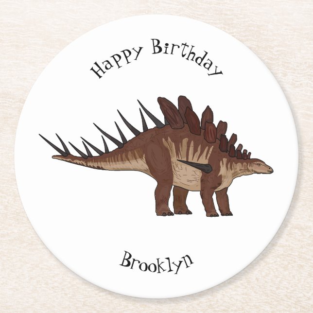 Kentrosaurus cartoon illustration round paper coaster (Front)