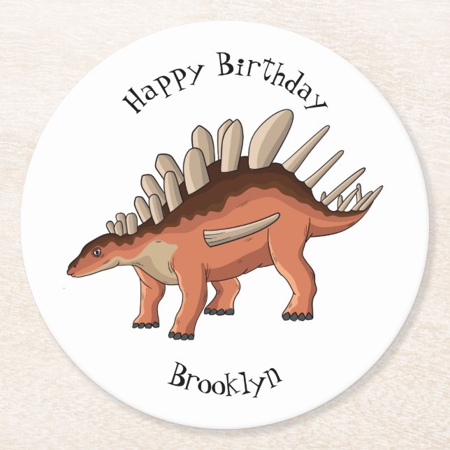 Kentrosaurus cartoon illustration round paper coaster (Front)