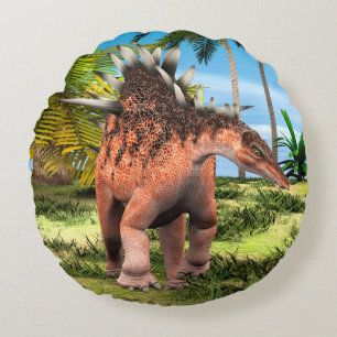 Kentrosaurus Dinosaur Jungle Prehistoric Art Round Cushion