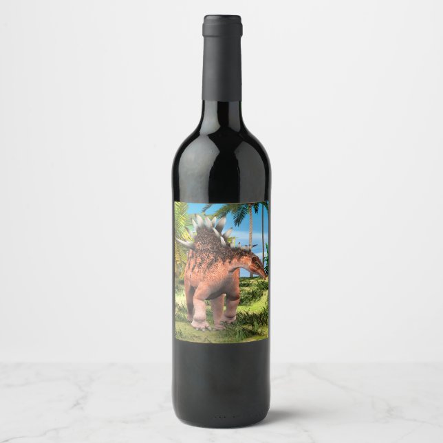 Kentrosaurus Dinosaur Jungle Prehistoric Art Wine Label (Front)