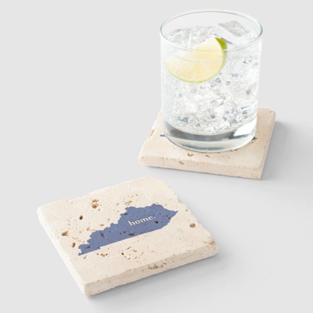 Kentucky Blue Home State Map Silhouette Shape Stone Coaster (Side)