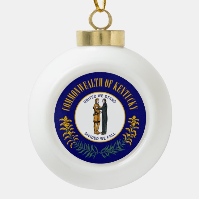Kentucky: Bluegrass Commonwealth US State Flag Ceramic Ball Christmas Ornament (Front)