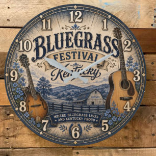 Kentucky Bluegrass Festival Music Farmhouse Decor Large Clock
