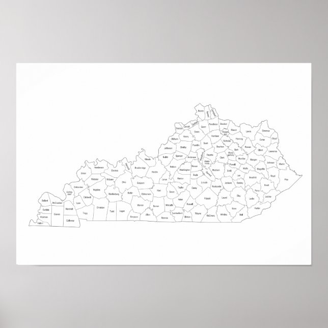 Kentucky counties map with county names poster (Front)