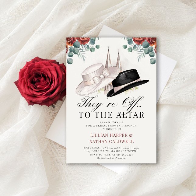 Kentucky Derby Bridal Shower Roses Hats Elegant Invitation (kentucky derby bridal shower invitation red roses churchill spires horse racing theme elegant classy)