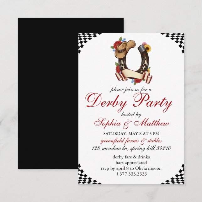 Kentucky Derby Horse Racing Themed Elegant Invite (Front/Back)