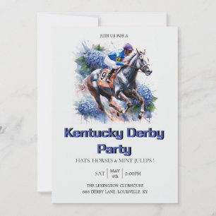 Kentucky Derby Party Invitation Blue Watercolor Ho