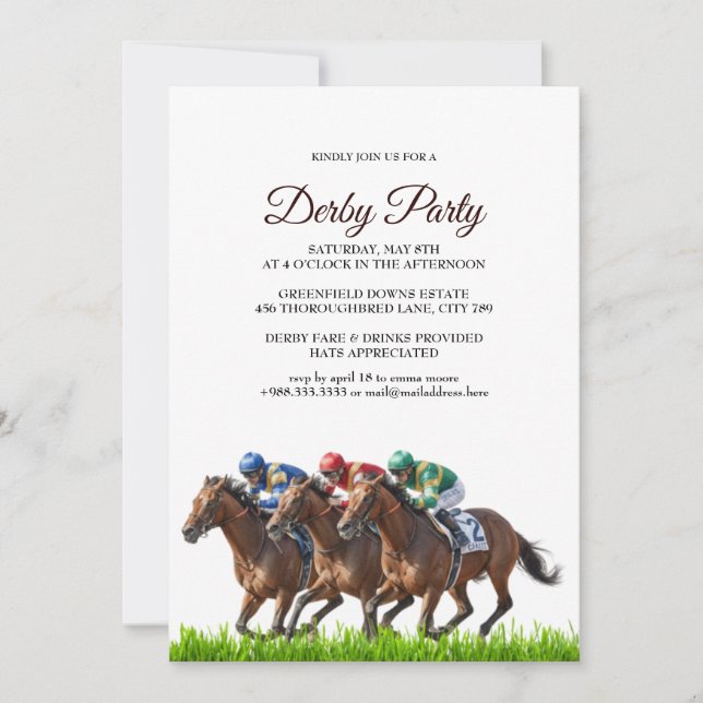 Kentucky Derby Party Invitation Elegant Horse Race (Front)