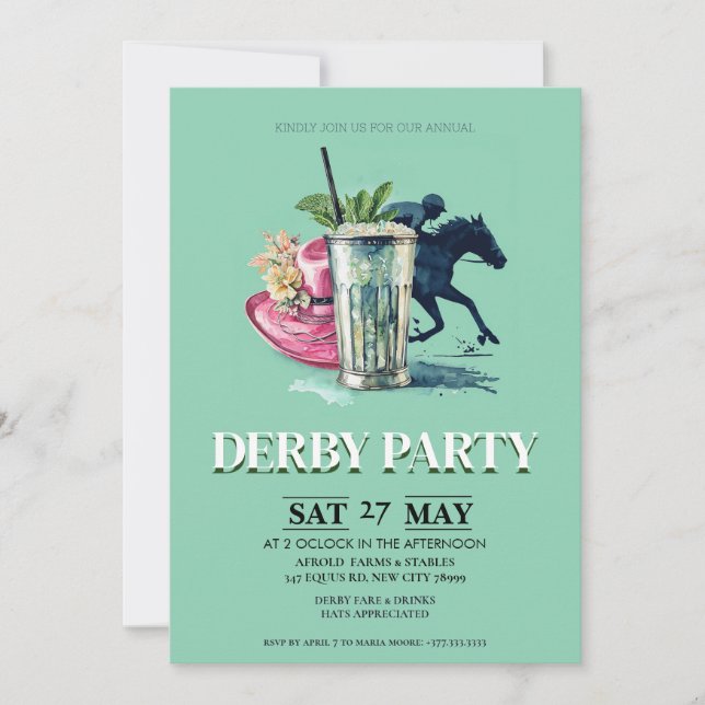 Kentucky Derby Party Invitation Mint Julep Derby H (Front)