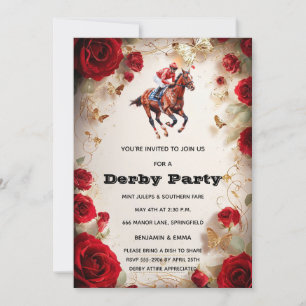 Kentucky Derby Party Invitation Red Roses Horse Jo