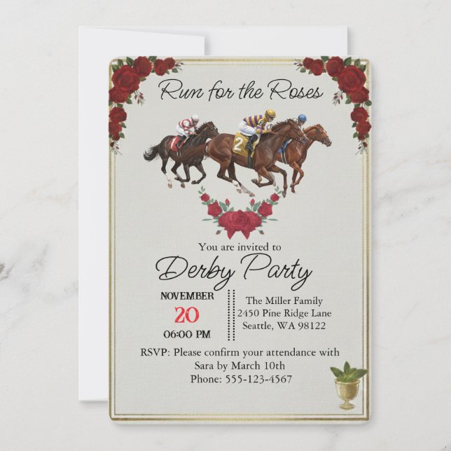 Kentucky Derby Run for the Roses Party Invite (Front)