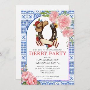 Kentucky Derby Wedding Invitation Floral Blue