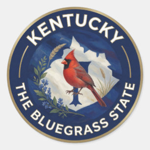 🐎 Kentucky Flag and Northern Cardinal Bluegrass Classic Round Sticker