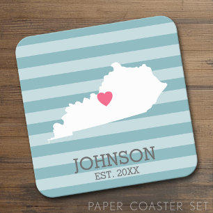 Kentucky Home State Map - Custom Wedding Names Square Paper Coaster