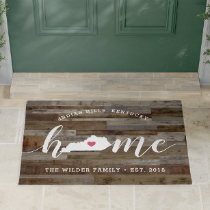 Kentucky Home State Personalized Wood Look Doormat