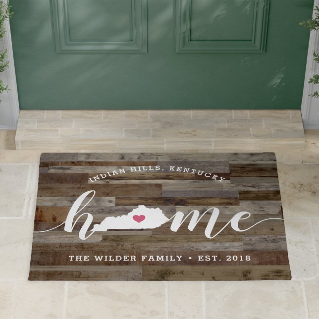 Kentucky Home State Personalized Wood Look Doormat (Creator Uploaded)
