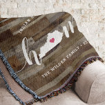 Kentucky Home State Personalized Wood Look Throw Blanket<br><div class="desc">Show some home state pride with this cute rustic faux wood plank throw blanket featuring "home" in white calligraphy script lettering with a silhouette map of the state of Kentucky standing in for the letter "O." A pink heart illustration inside the state map completes the design; you can change the...</div>