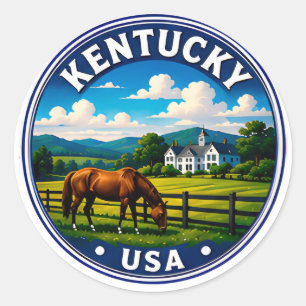 🟡 Kentucky Horse Country Scenic Escape 🟡 Classic Round Sticker