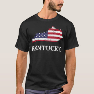 Kentucky Map State American Flag 4Th Of July T-Shirt