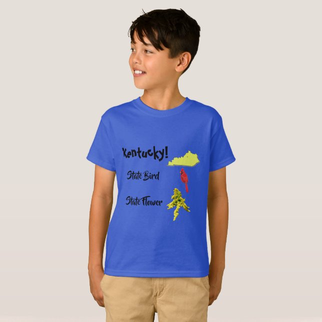 Kentucky Map State Bird & Flower T-Shirt (Front Full)