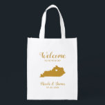 Kentucky Map Wedding Welcome Bag, Gold Tote Bag<br><div class="desc">Wedding weekend welcome gift bag for out of town guests to your wedding,  featuring image of Kentucky,  with heart you may place at the precise location.  Fill tote with your favourite goodies.</div>