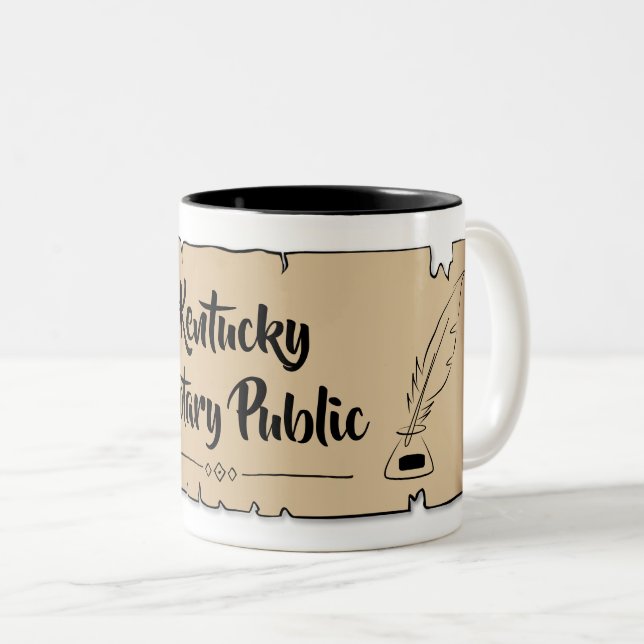 Kentucky Notary Public Scroll Feather Quill Two-Tone Coffee Mug (Front Right)