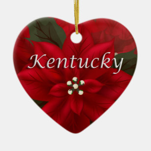 Kentucky Red Poinsettia Heart  Keepsake Ornament