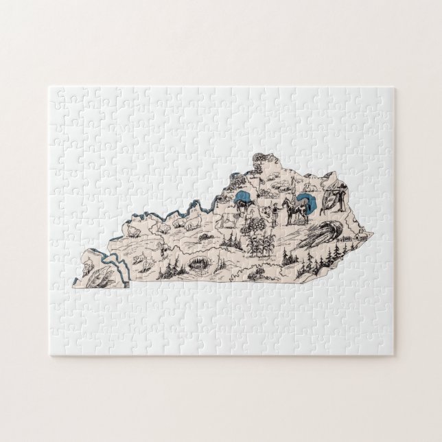 Kentucky Shaped Kentuckian Vintage Picture Map Jigsaw Puzzle (Horizontal)