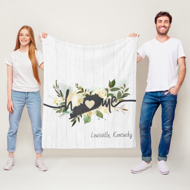 Kentucky State Personalised Your Home City Rustic Fleece Blanket (In Situ)