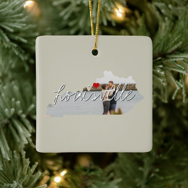 Kentucky State Photo insert and town name Ceramic Ornament (Tree)