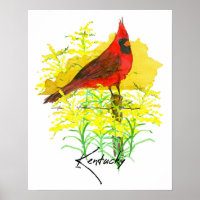 Kentucky State Shape Cardinal Bird Goldenrod