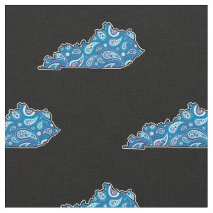 Kentucky State Silhouette Blue Paisley Fabric