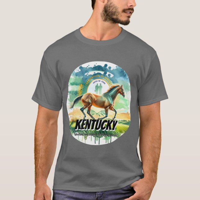 Kentucky Thoroughbred Horse State Animal Watercolo T-Shirt (Front)