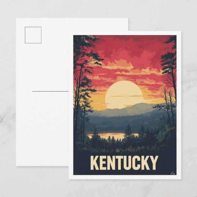 Kentucky USA Art Vintage Illustration Travel Postcard (Front/Back)