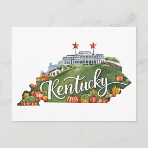 Kentucky USA State Shaped Vintage Watercolor Postcard