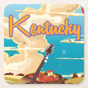 Kentucky vintage cartoon travel poster square paper coaster