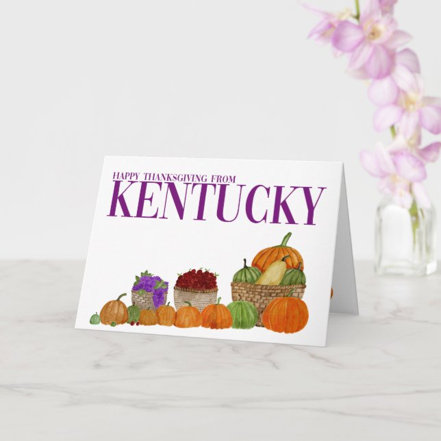 Kentucky Watercolor Pumpkins Thanksgiving Card (Orchid)