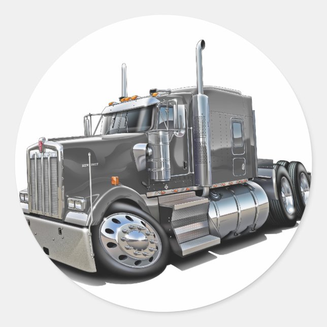 Kenworth w900 Grey Truck Classic Round Sticker (Front)