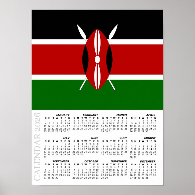Kenya 2026 Calendar, Large, Kenyan Flag Poster (Front)