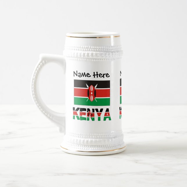 Kenya and Kenyan Flag with Your Name Beer Stein (Left)
