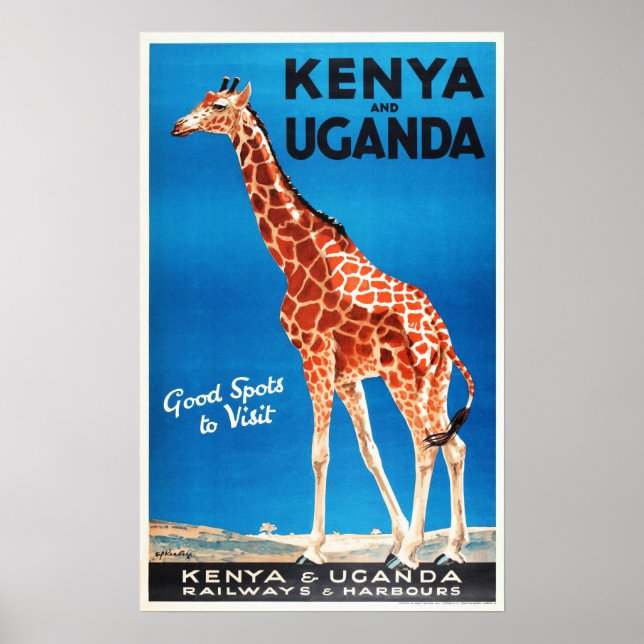 KENYA and UGANDA Safari Animal Old Travel Tourism Poster (Front)