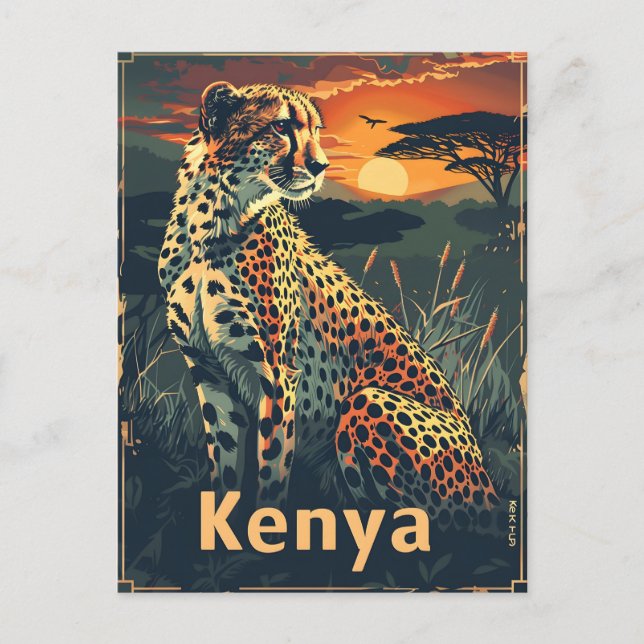 Kenya Cheeatah sunset Postcard (Front)
