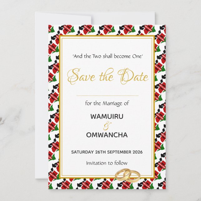 KENYA Christian Custom Wedding Celebration Save The Date (Front)