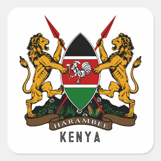 Kenya coat of arms square sticker (Front)
