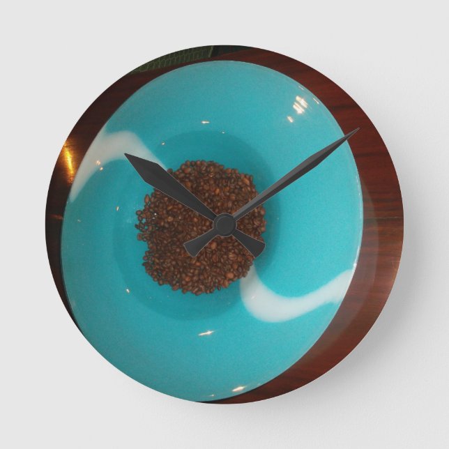 Kenya Coffee Beans Cyan Round Clock (Front)