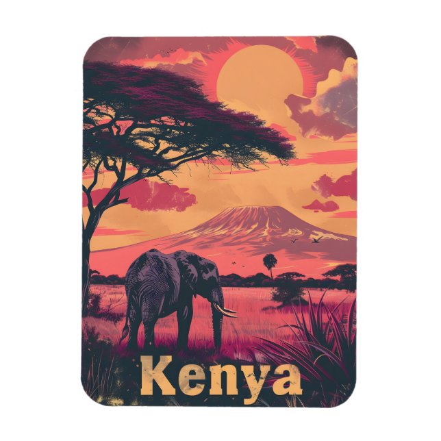 Kenya Elephant Sunset Magnet (Vertical)