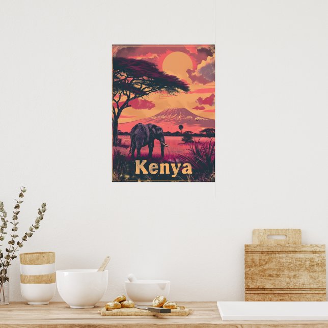 Kenya Elephant Sunset Poster (Kitchen)